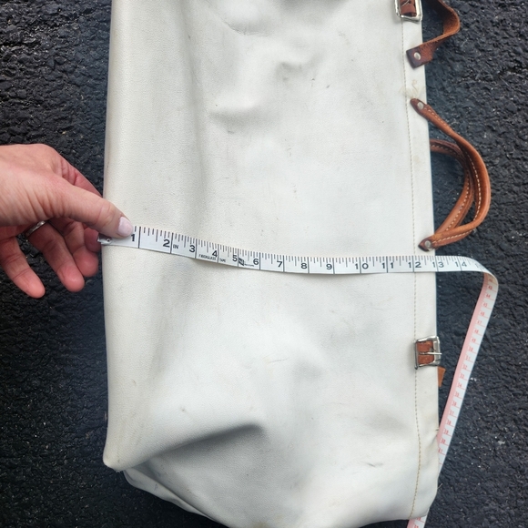 Large  White and Brown Leather and Vinyl Utility Tote Bag - Picture 6 of 8